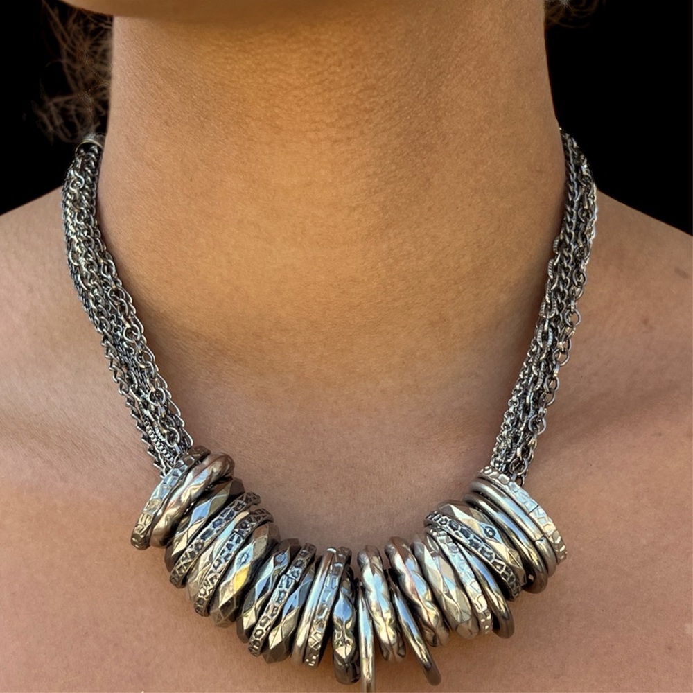 Vintage 90s Silver Tone Ring Necklace Statement Piece
